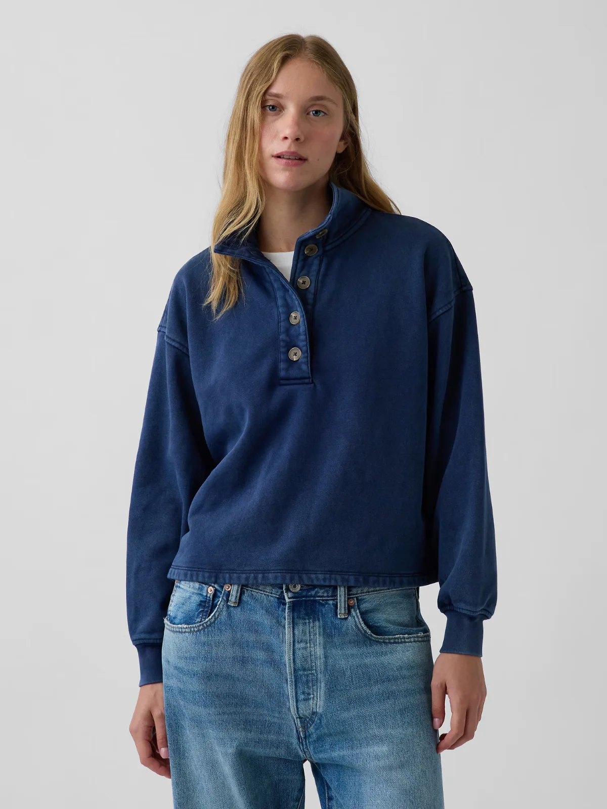 VintageSoft Oversized Henley Pullover
