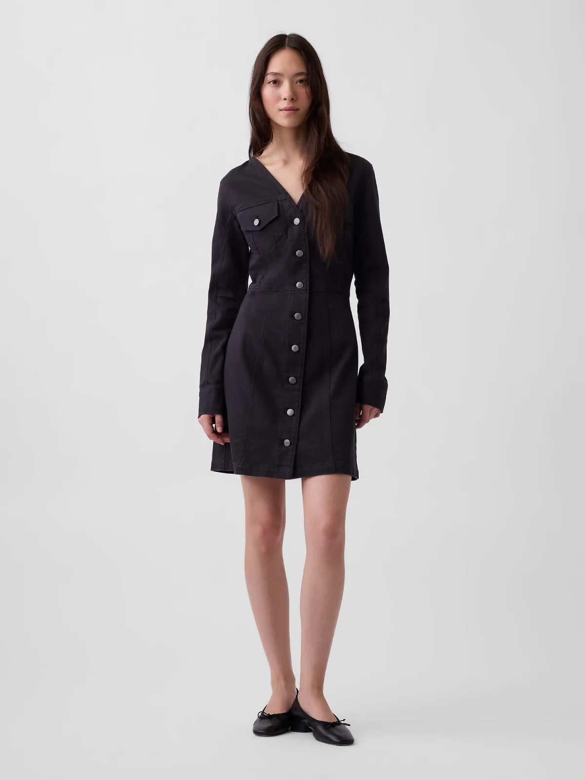 V-Neck Button-Front Mini Dress by Gap