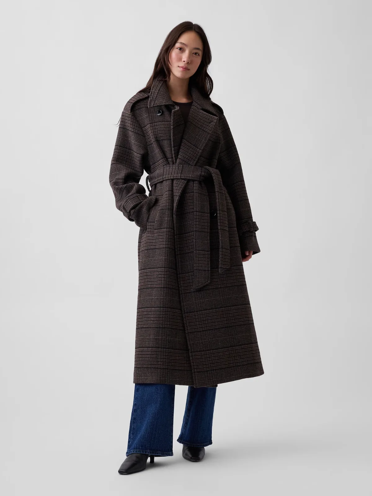 Wool-Blend Plaid Trench Coat by Gap