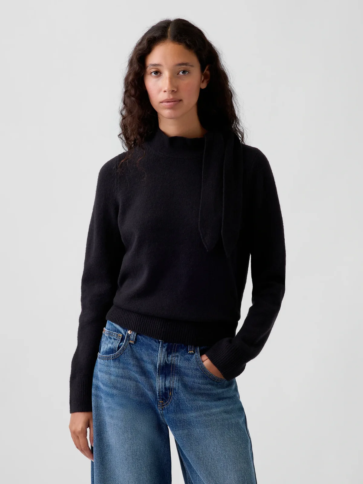 CashSoft Tie-Neck Sweater