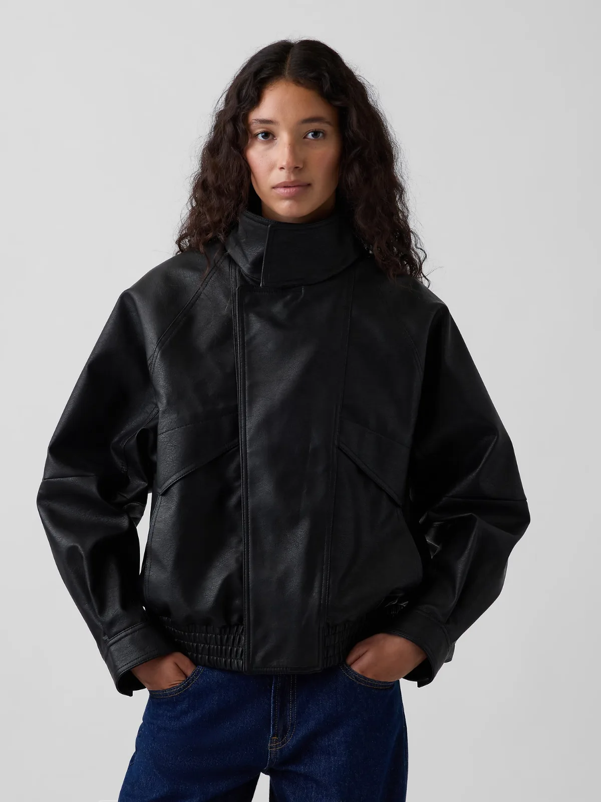 Vegan Leather Oversized Bomber Jacket