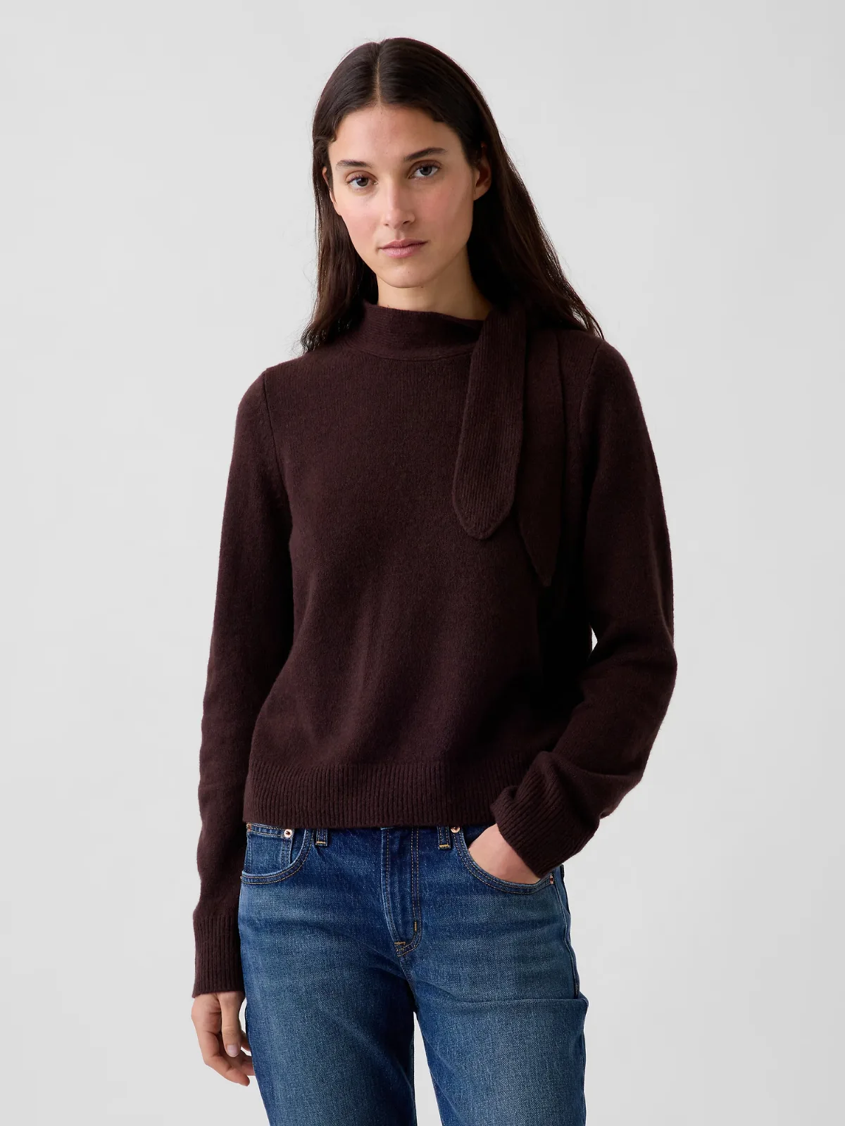 CashSoft Tie-Neck Sweater