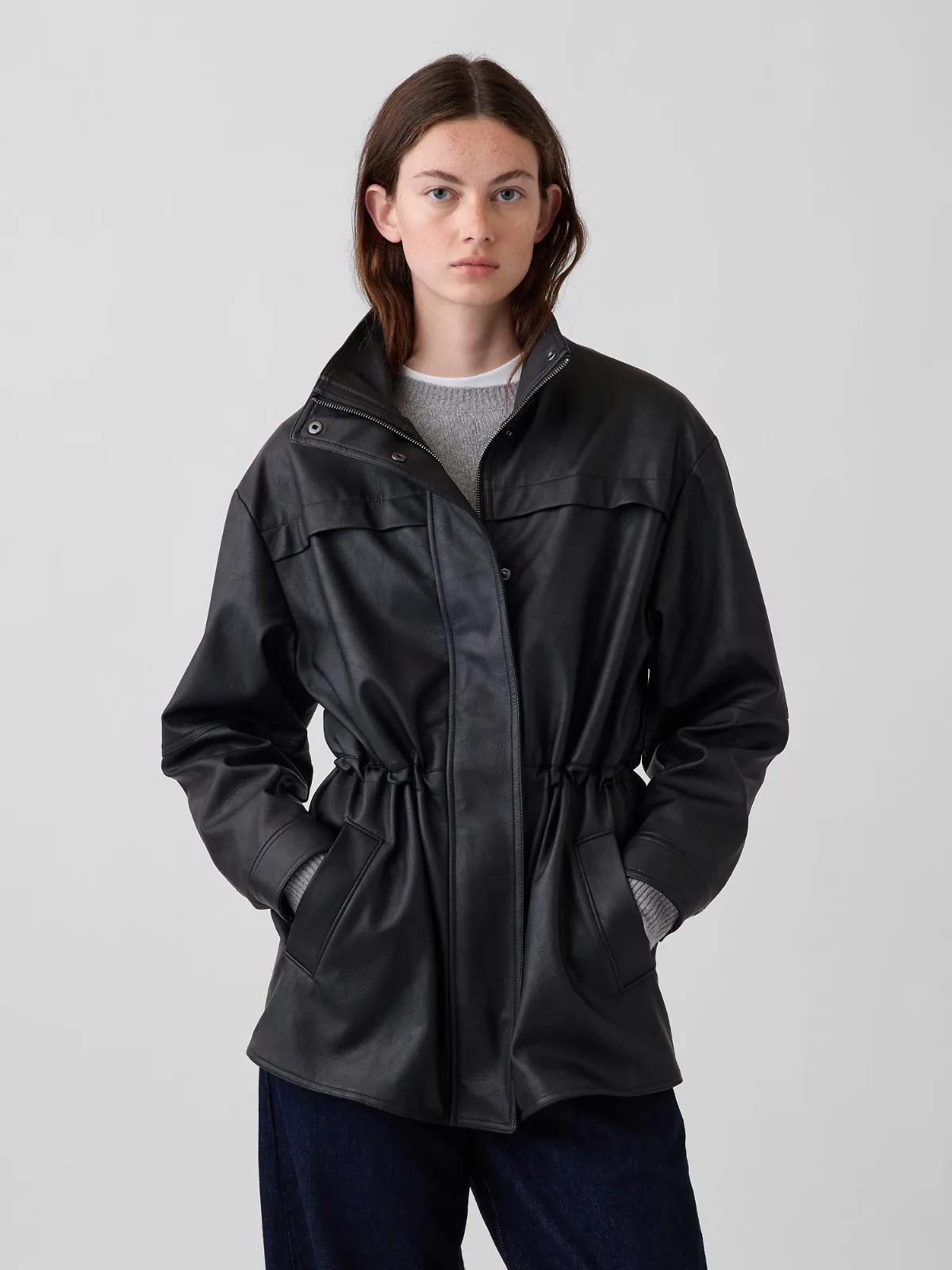 Cinched Vegan Leather Jacket by Gap