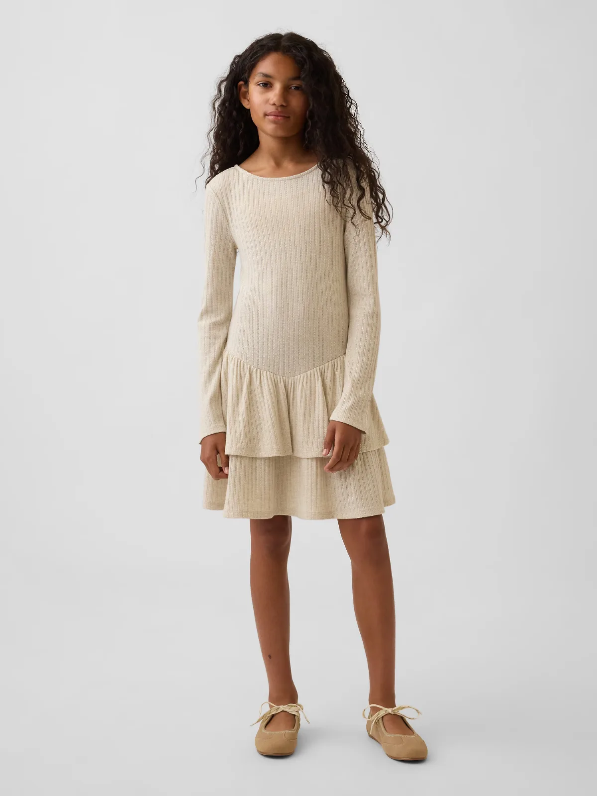 Pointelle Drop-Waist Tiered Dress by Gap