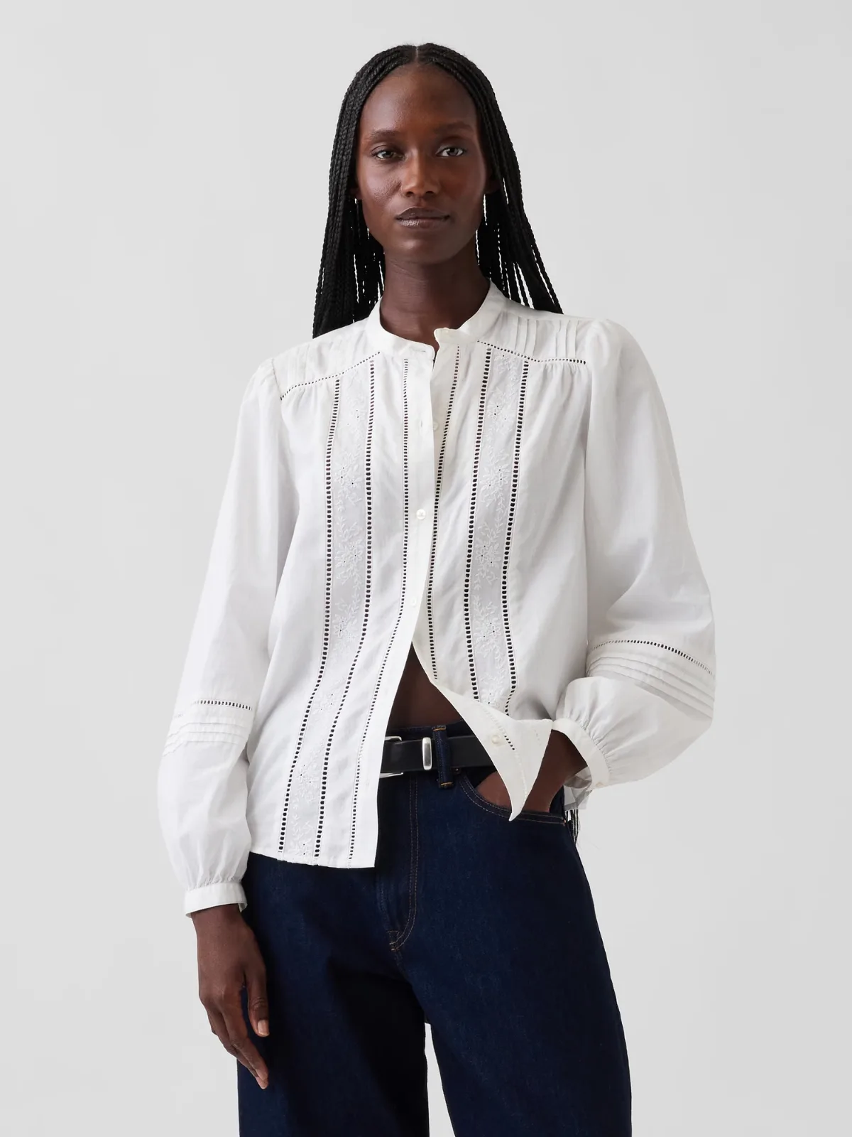 Embroidered Pintuck Top by Gap