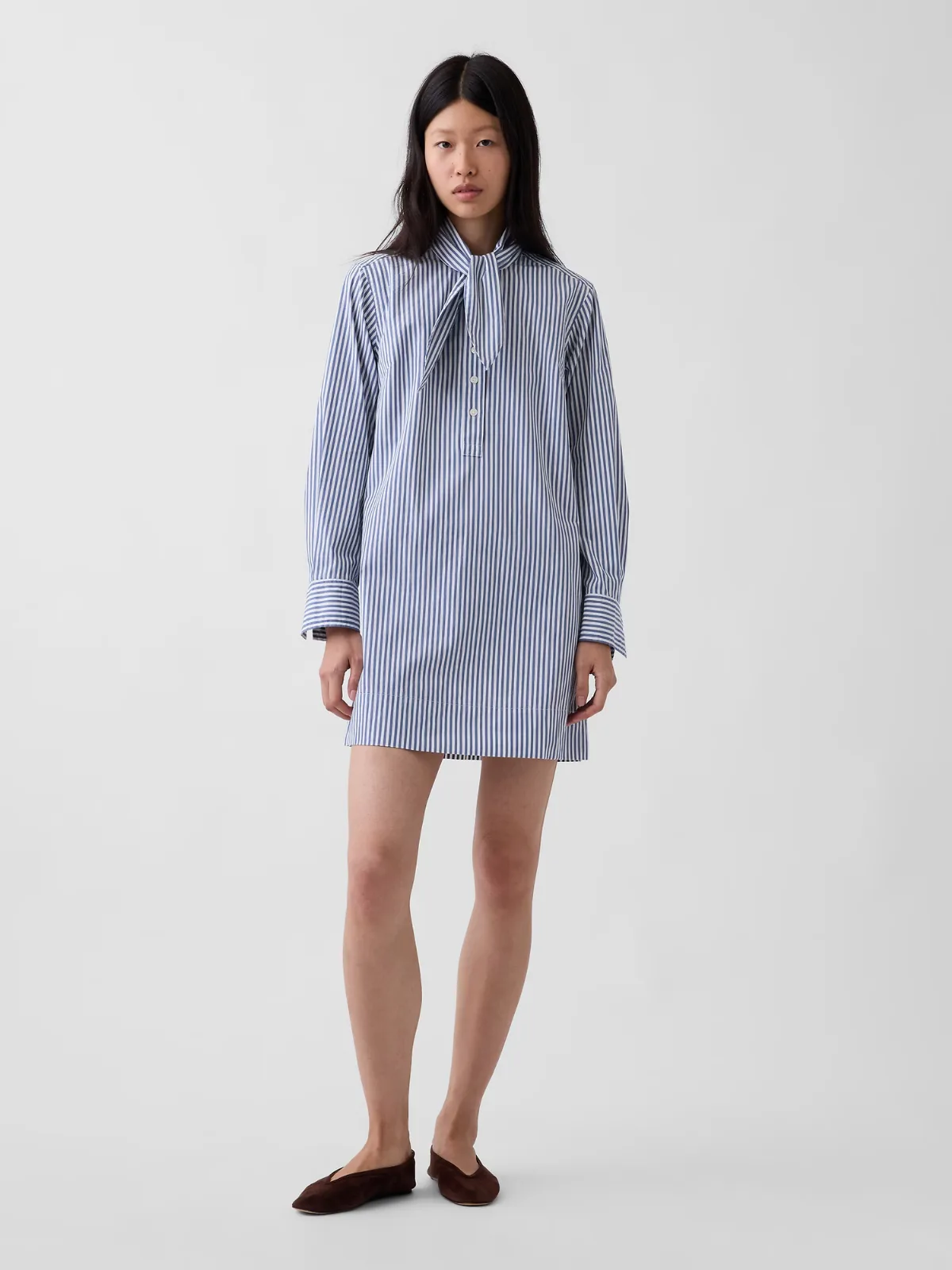Organic Cotton Tie-Neck Mini Shift Dress by Gap