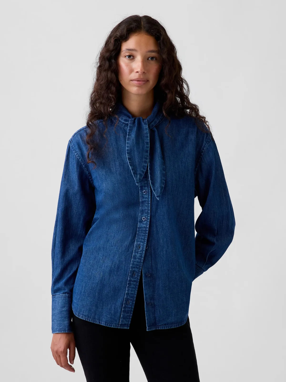 Denim Tie-Neck Big Shirt by Gap