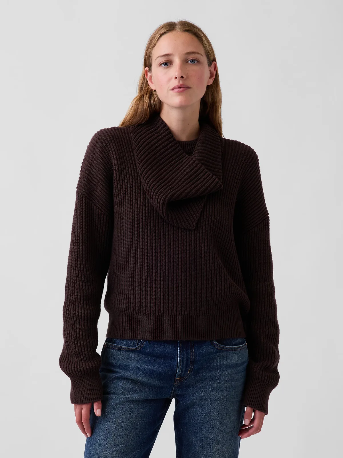 100% Cotton Relaxed Scarf-Neck Sweater by Gap