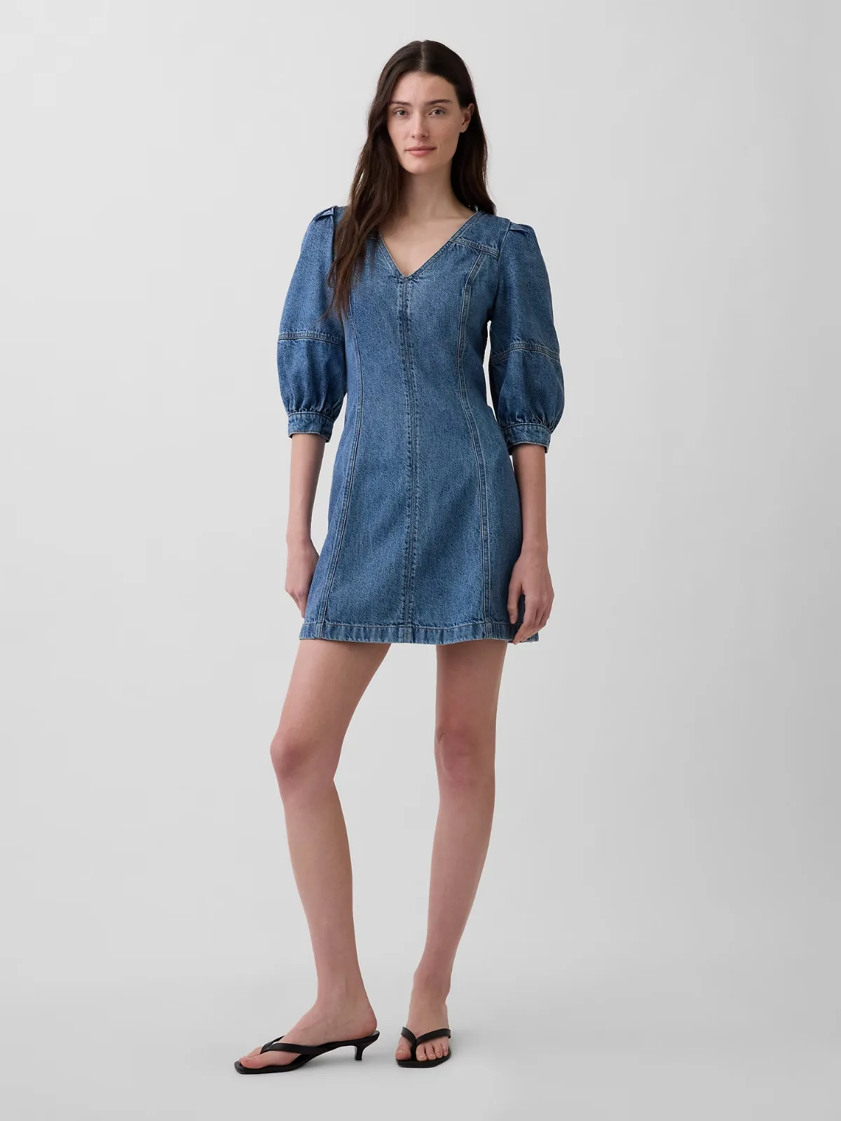 UltraSoft Denim Puff-Sleeve Mini Dress by Gap