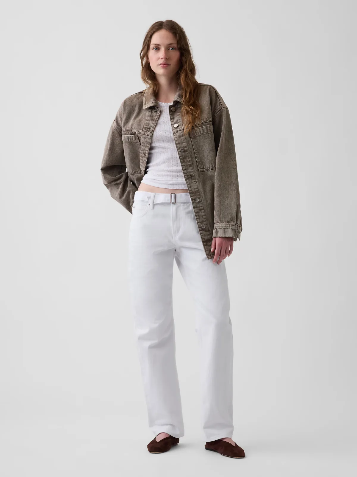 Mid Rise Belted Straight Taper Jeans by Gap