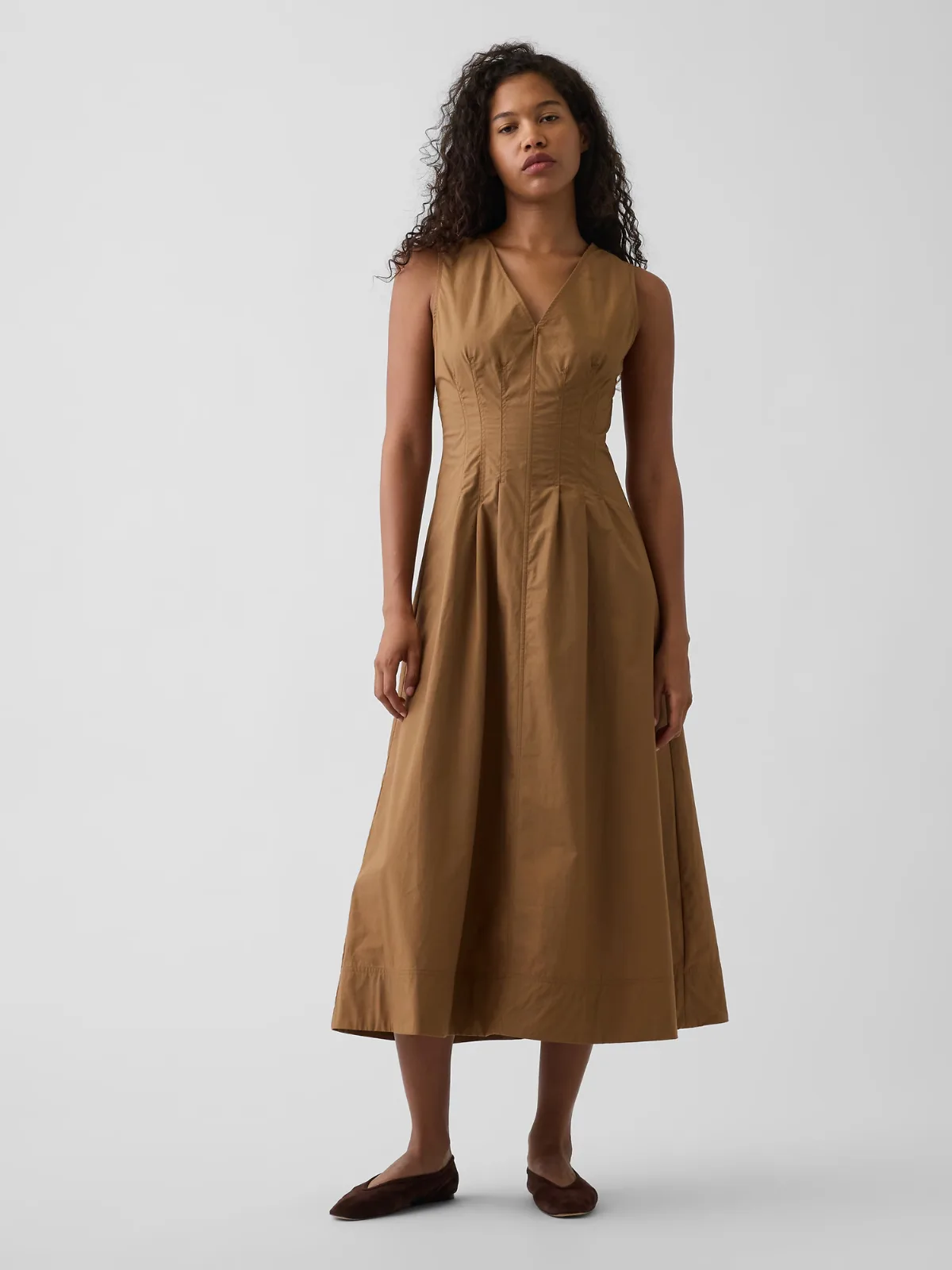 Poplin V-Neck Cinched Maxi Dress by Gap