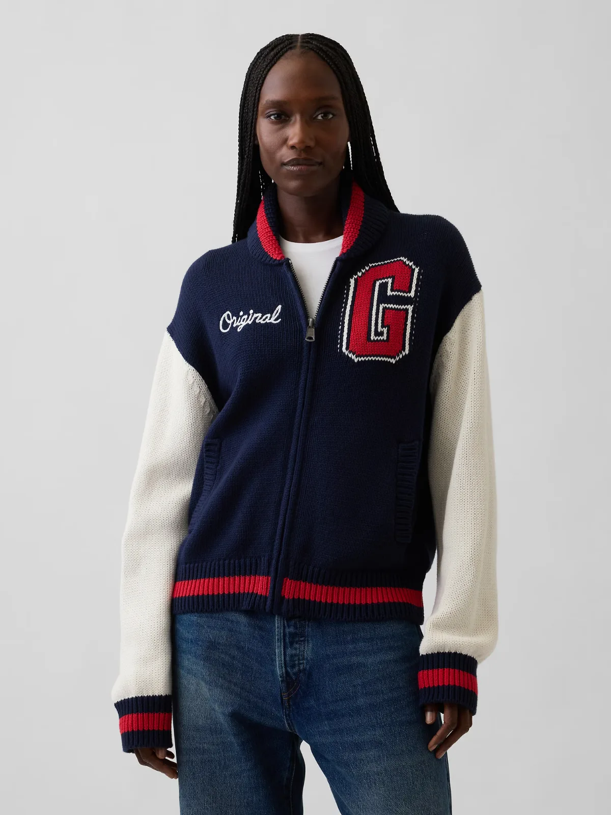 100% Cotton Oversized Varsity Sweater Jacket by Gap