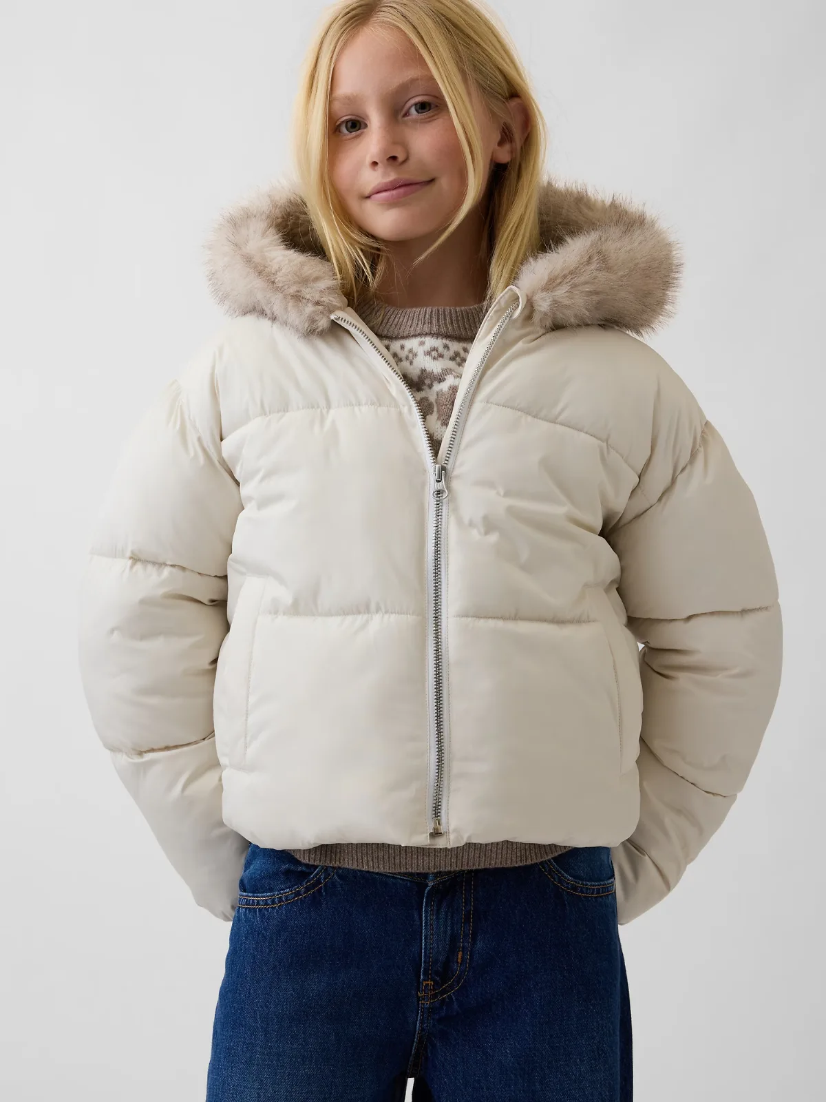 Faux Fur Hooded Puffer Jacket by Gap