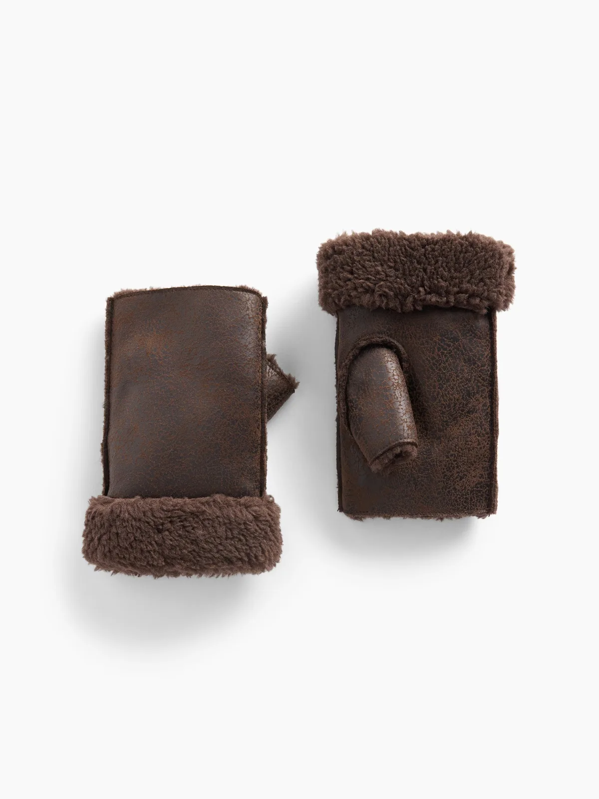 Sherpa-Lined Vegan Suede Fingerless Gloves by Gap