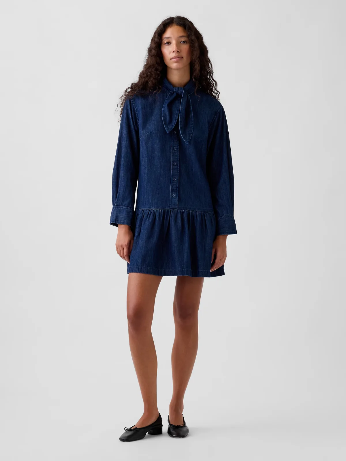 Denim Tie-Neck Mini Shirtdress by Gap