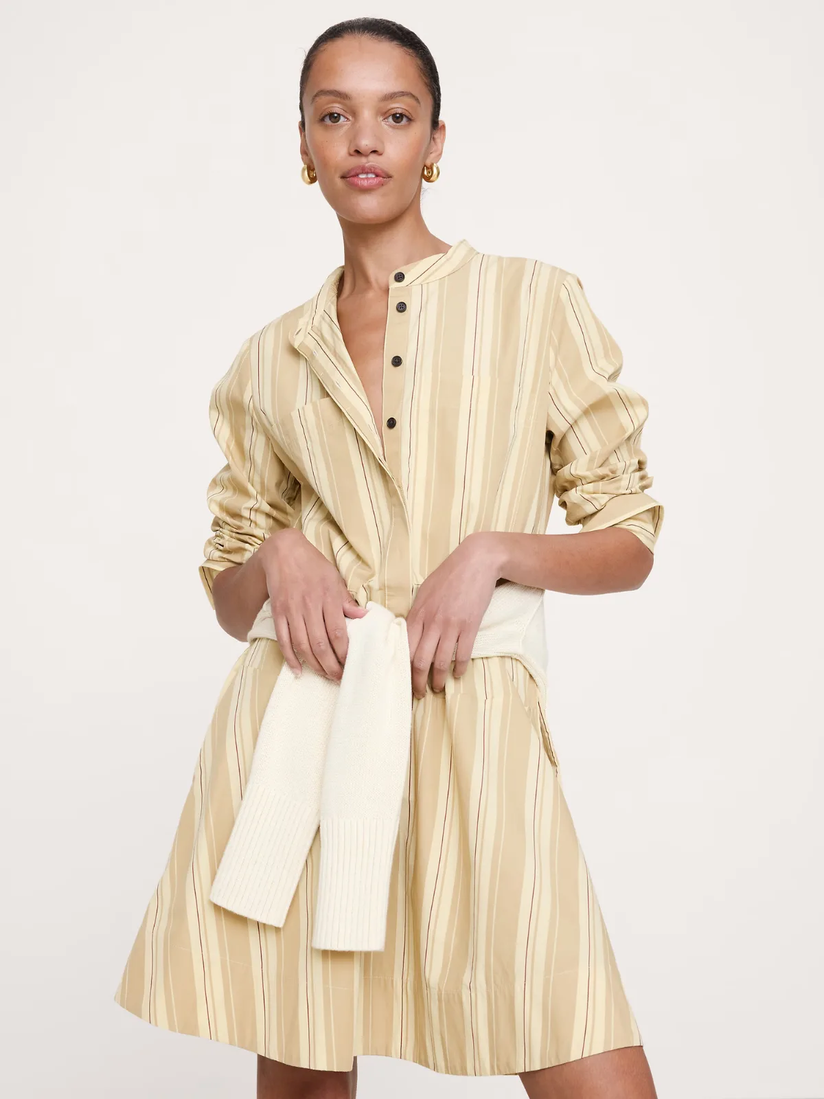 Cotton Trapeze Mini Shirt Dress by Banana Republic