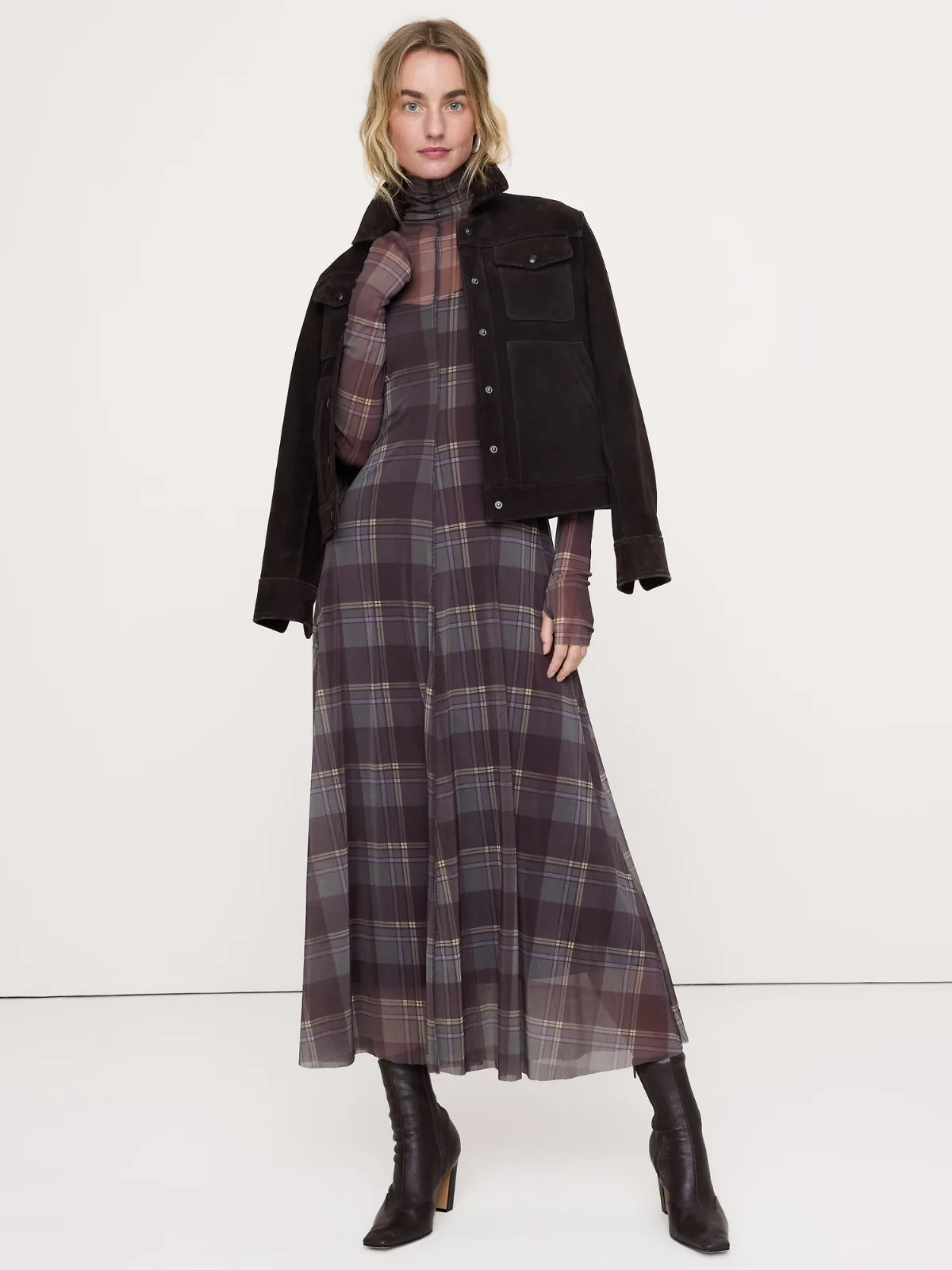 Mesh Long-Sleeve Maxi Dress by Banana Republic