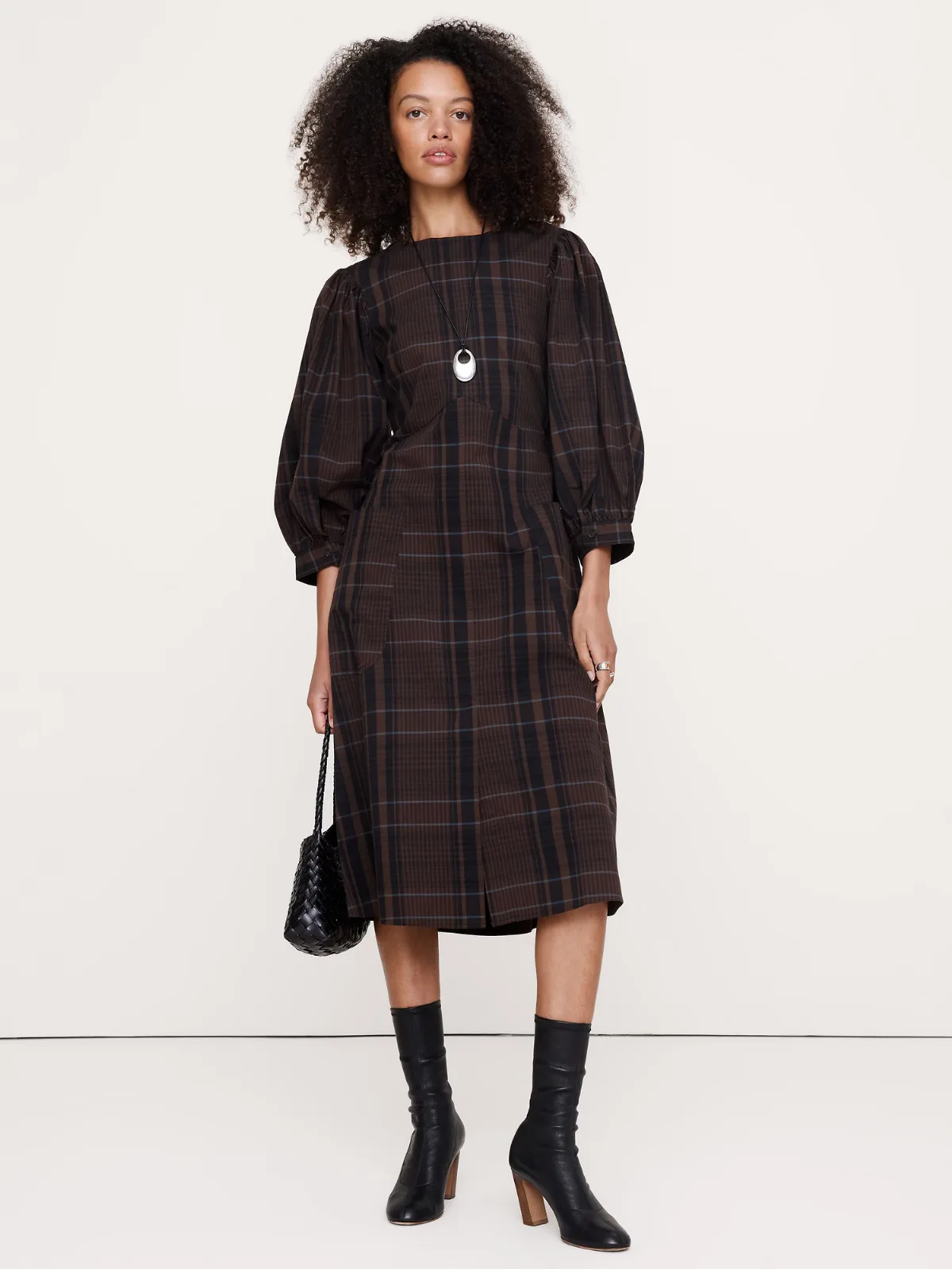 Cotton Poplin Puff-Sleeve Midi Dress by Banana Republic