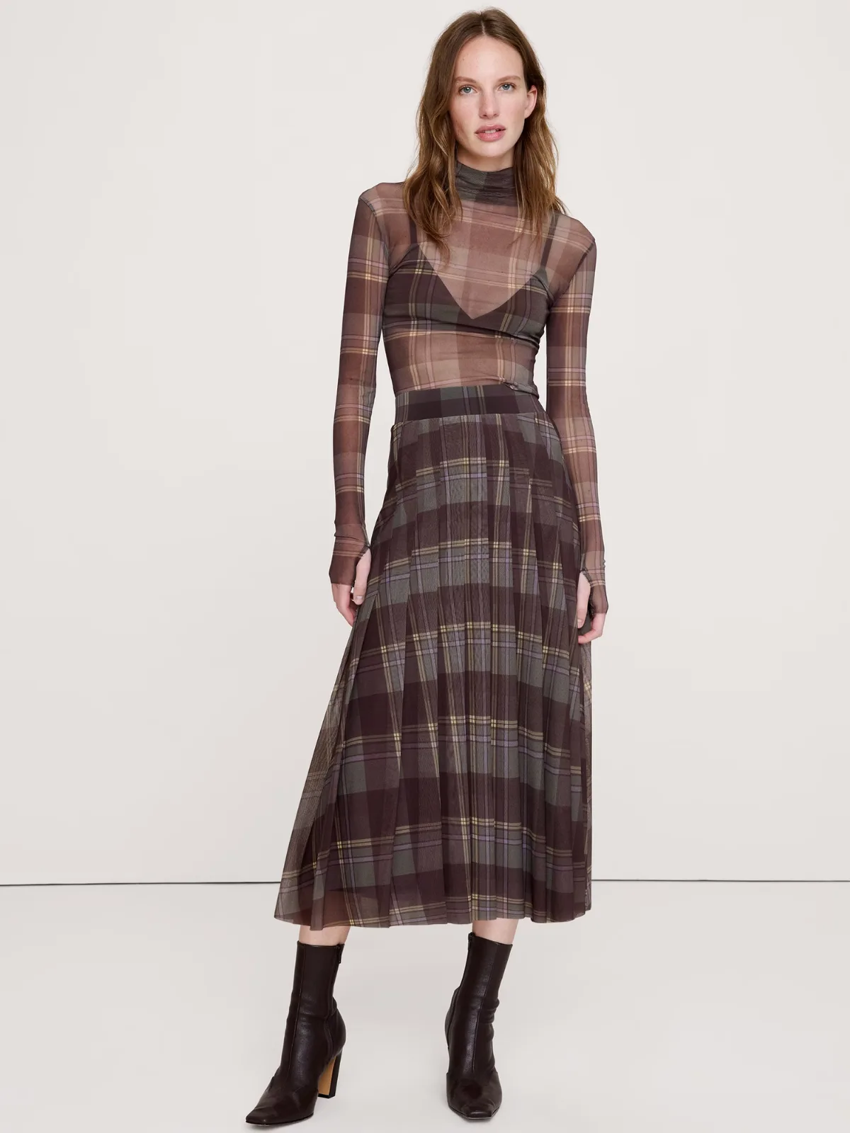 Mesh Pleated Midi Skirt by Banana Republic