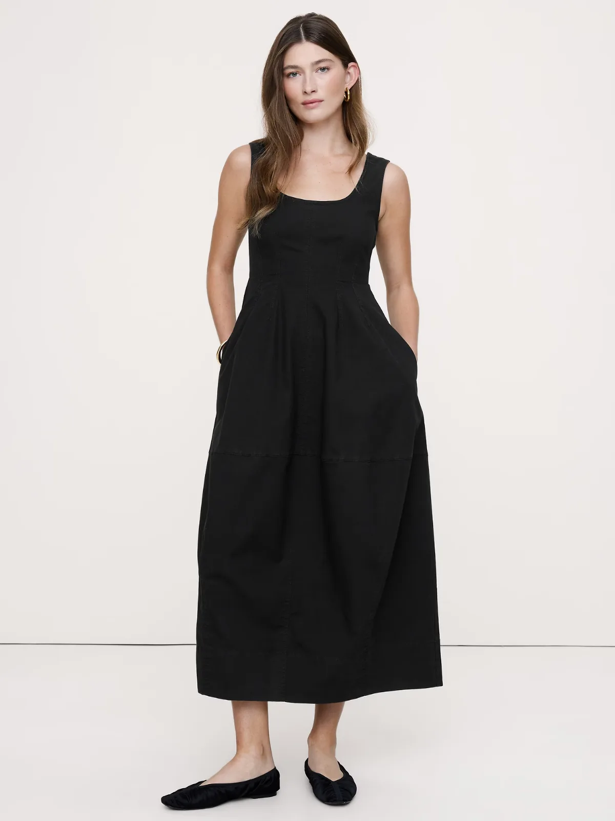 Stretch-Cotton Barrel Midi Dress by Banana Republic