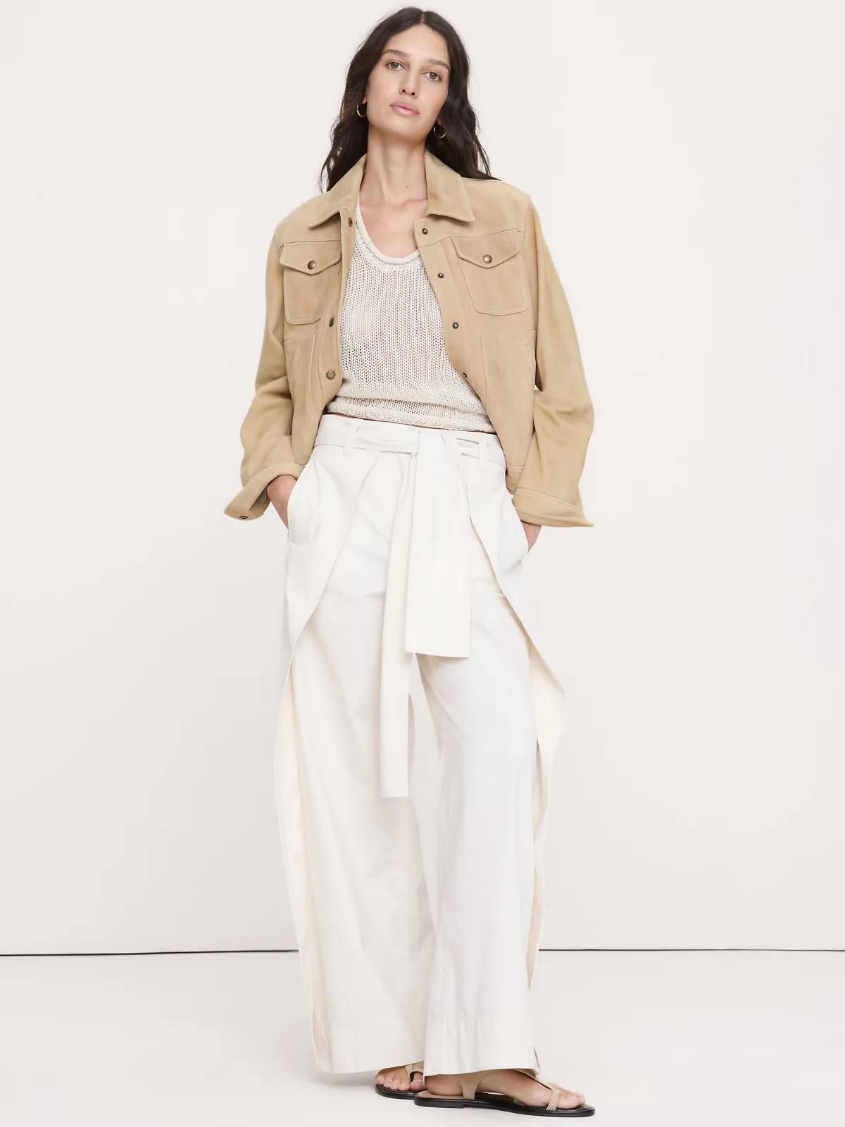 High-Rise Wide-Leg Wrap-Front Chino Pant by Banana Republic