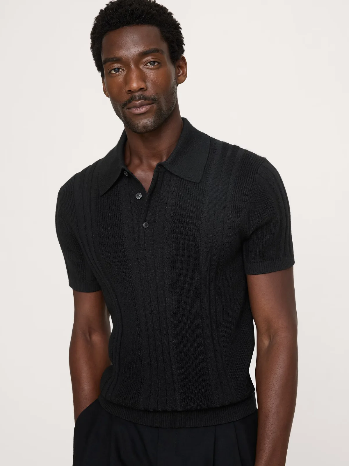 Merino-Cotton Texture Stripe Sweater Polo Shirt by Banana Republic