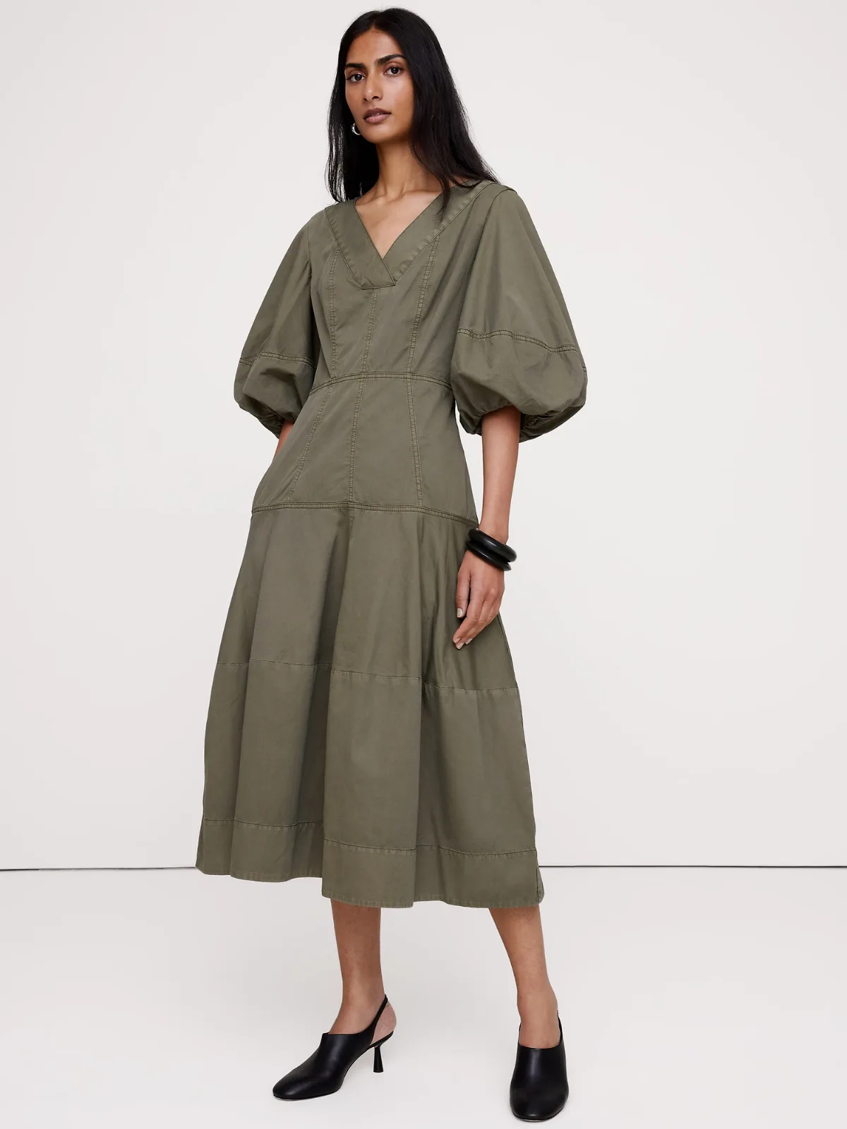 Cotton Twill Barrel Midi Dress