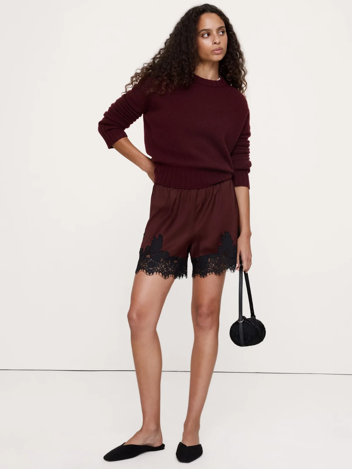 Stretch-Satin Lace-Trim Short by Banana Republic