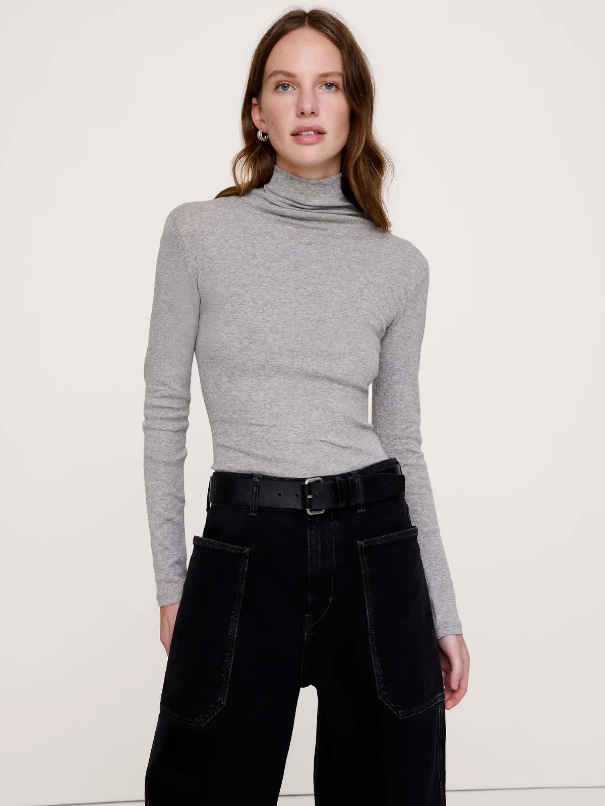 Airy Cotton Long-Sleeve Mock-Neck T-Shirt by Banana Republic