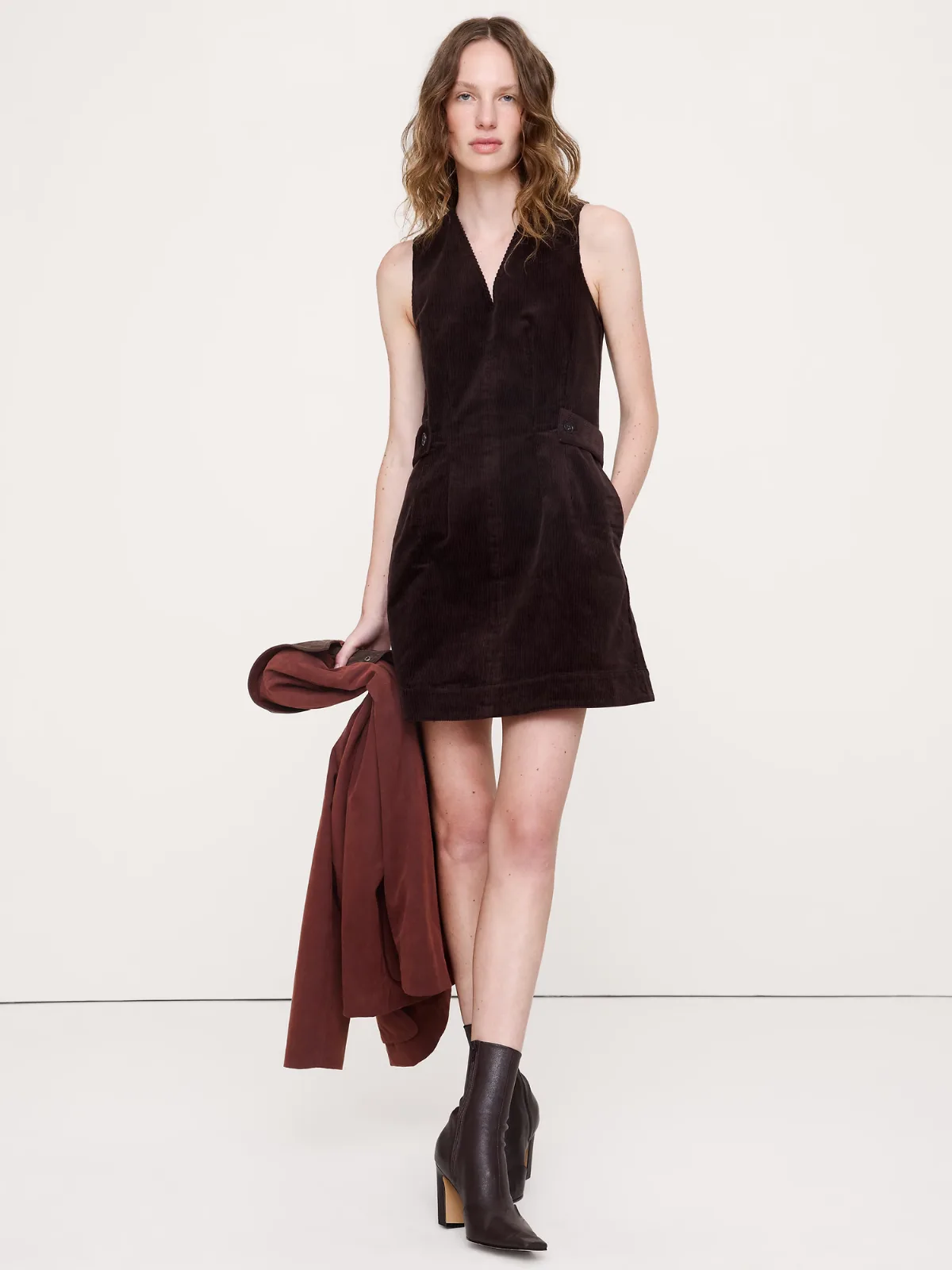 Corduroy Side-Button Mini Dress by Banana Republic