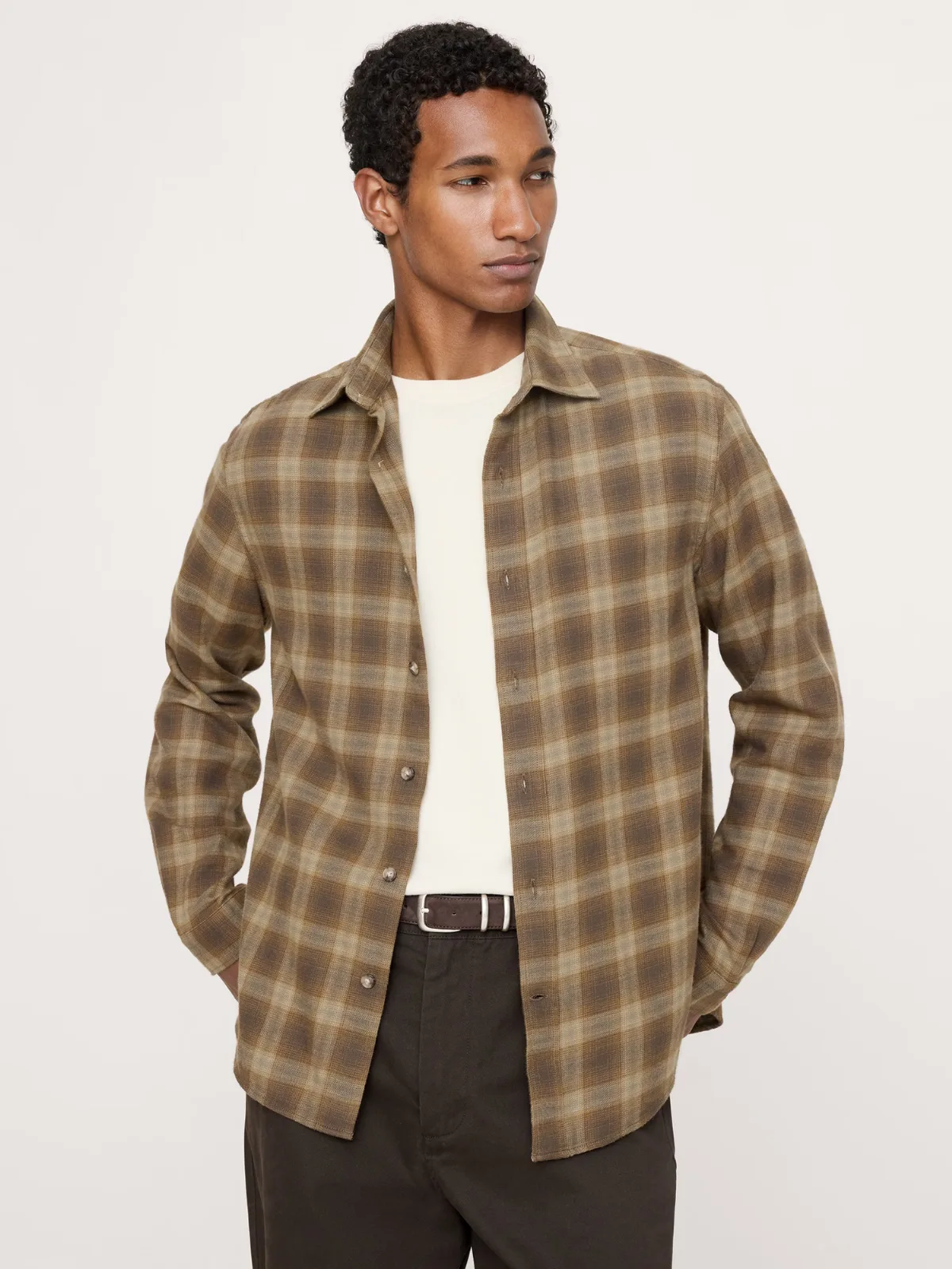 Standard-Fit Lightweight Brushed Flannel Shirt by Banana Republic