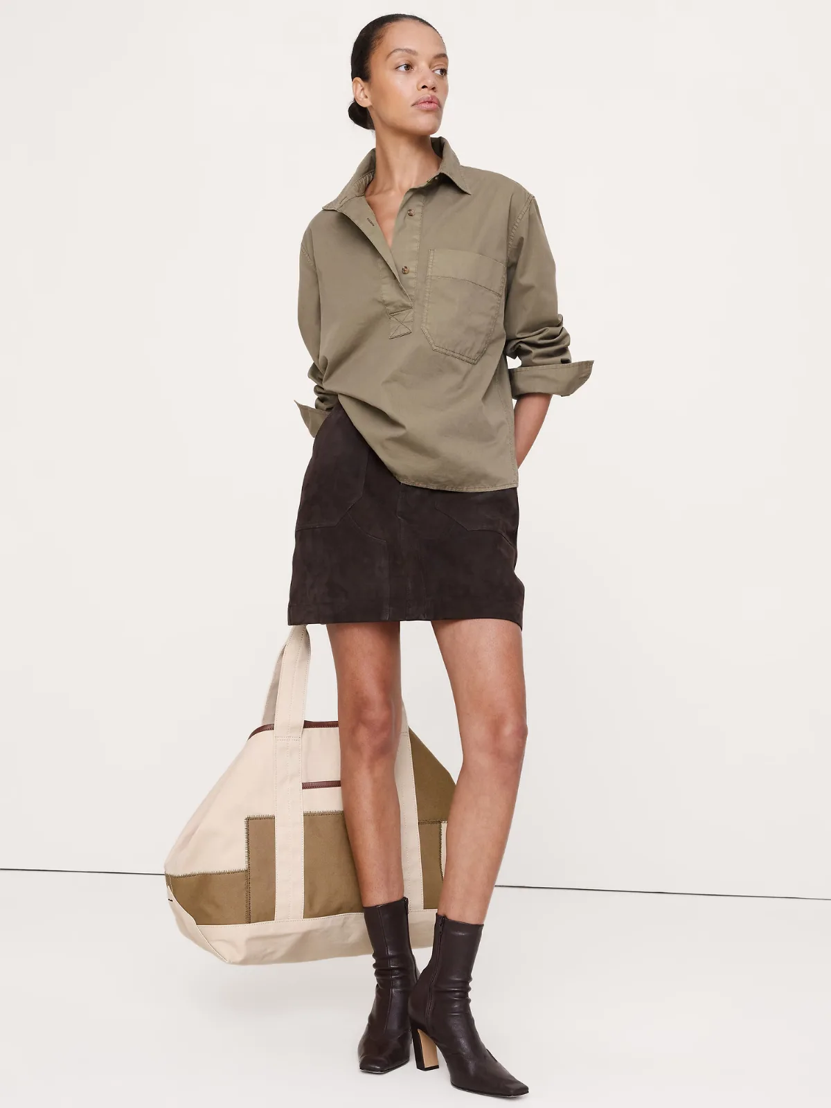 Relaxed Cotton-Twill Popover Shirt by Banana Republic