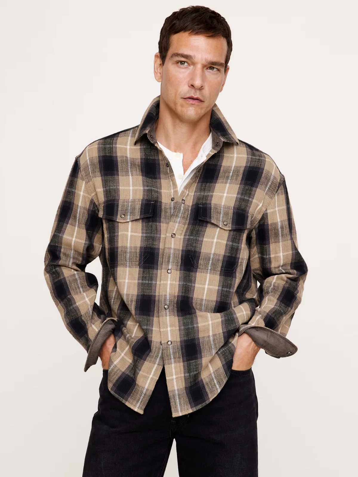 Relaxed-Fit Plaid Cotton Twill Shirt by Banana Republic