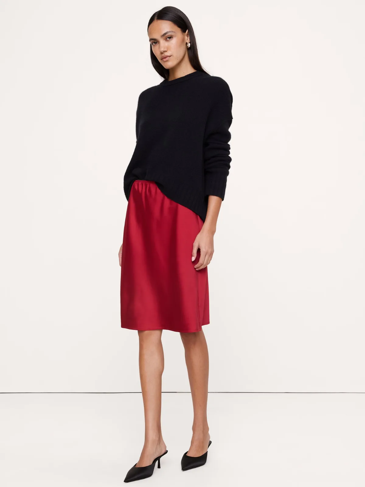 Stretch-Satin Knee-Length Skirt by Banana Republic