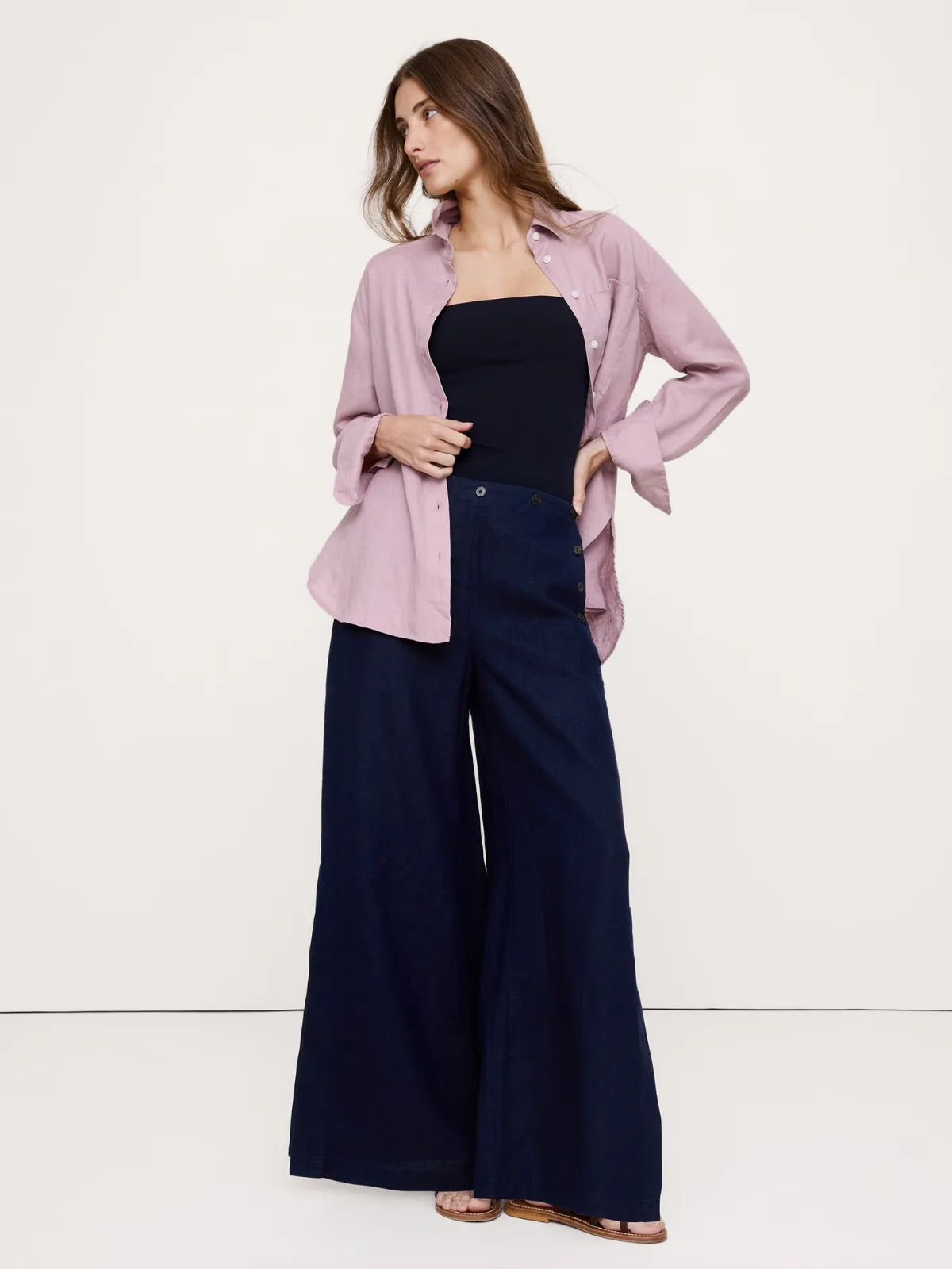 High-Rise Wide-Leg Linen Pull-On Sailor Pant by Banana Republic