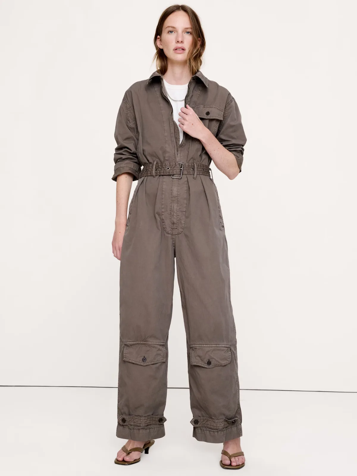 Cotton Twill Zip Jumpsuit by Banana Republic