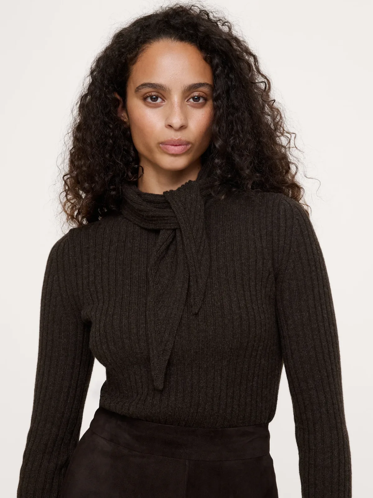 Merino-Cotton Tie-Neck Sweater by Banana Republic