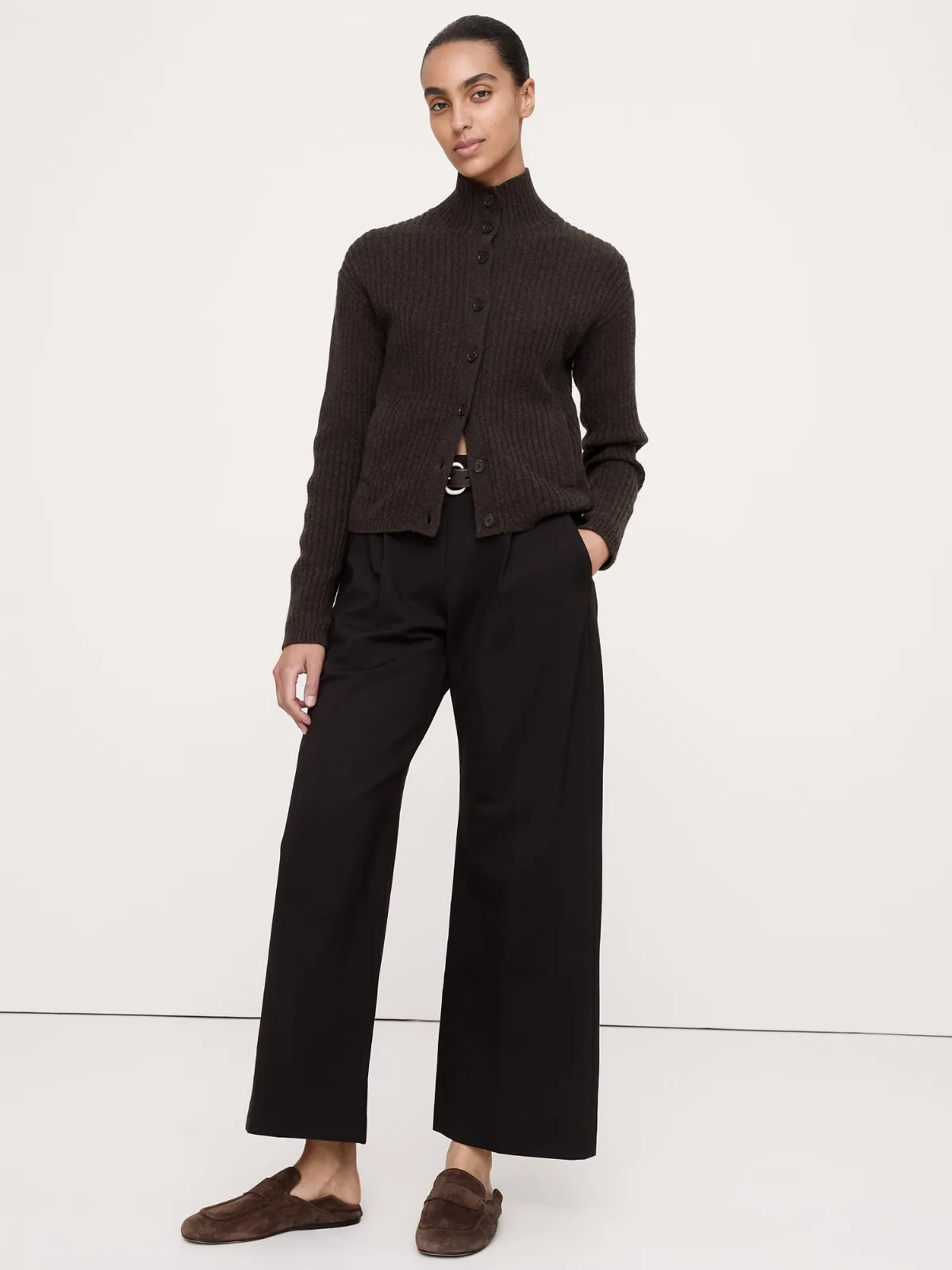 Merino-Cotton Mock Neck Cardigan by Banana Republic