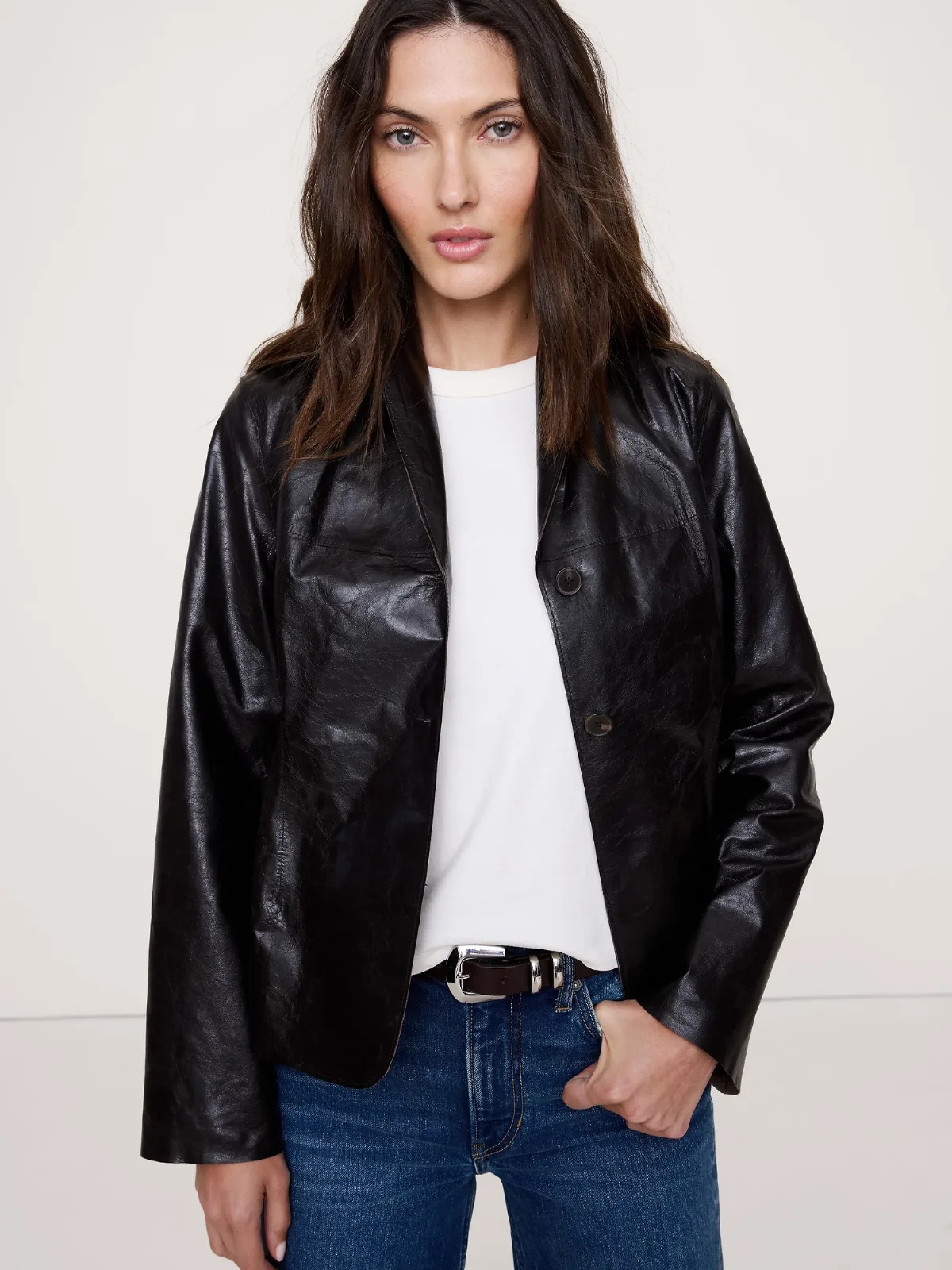 90S Leather Blazer by Banana Republic