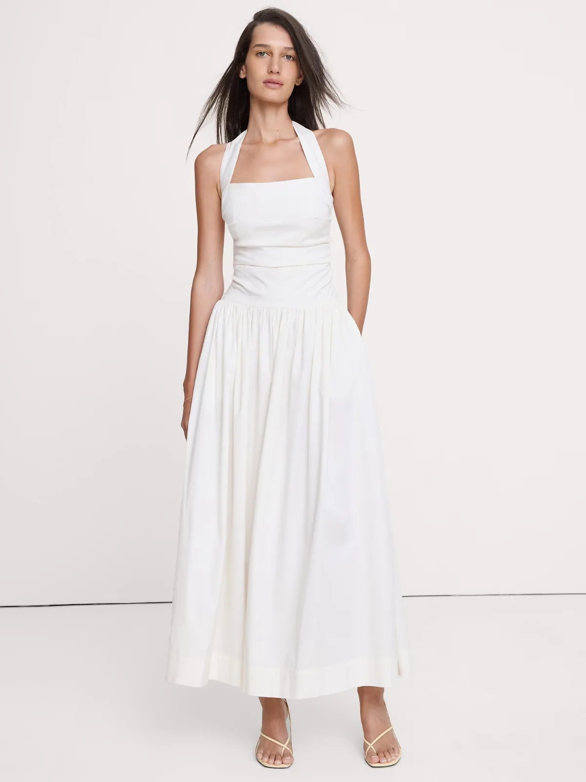 Stretch-Cotton Halter Maxi Dress by Banana Republic