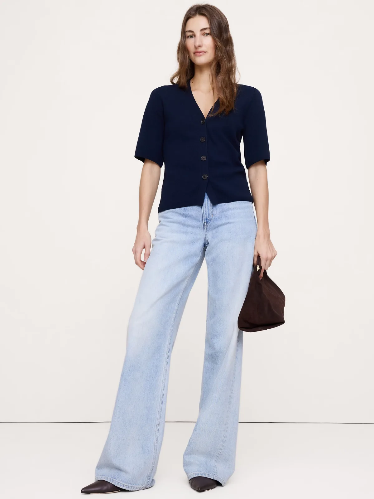 Larkspur Cotton-Silk Short-Sleeve Cardigan by Banana Republic