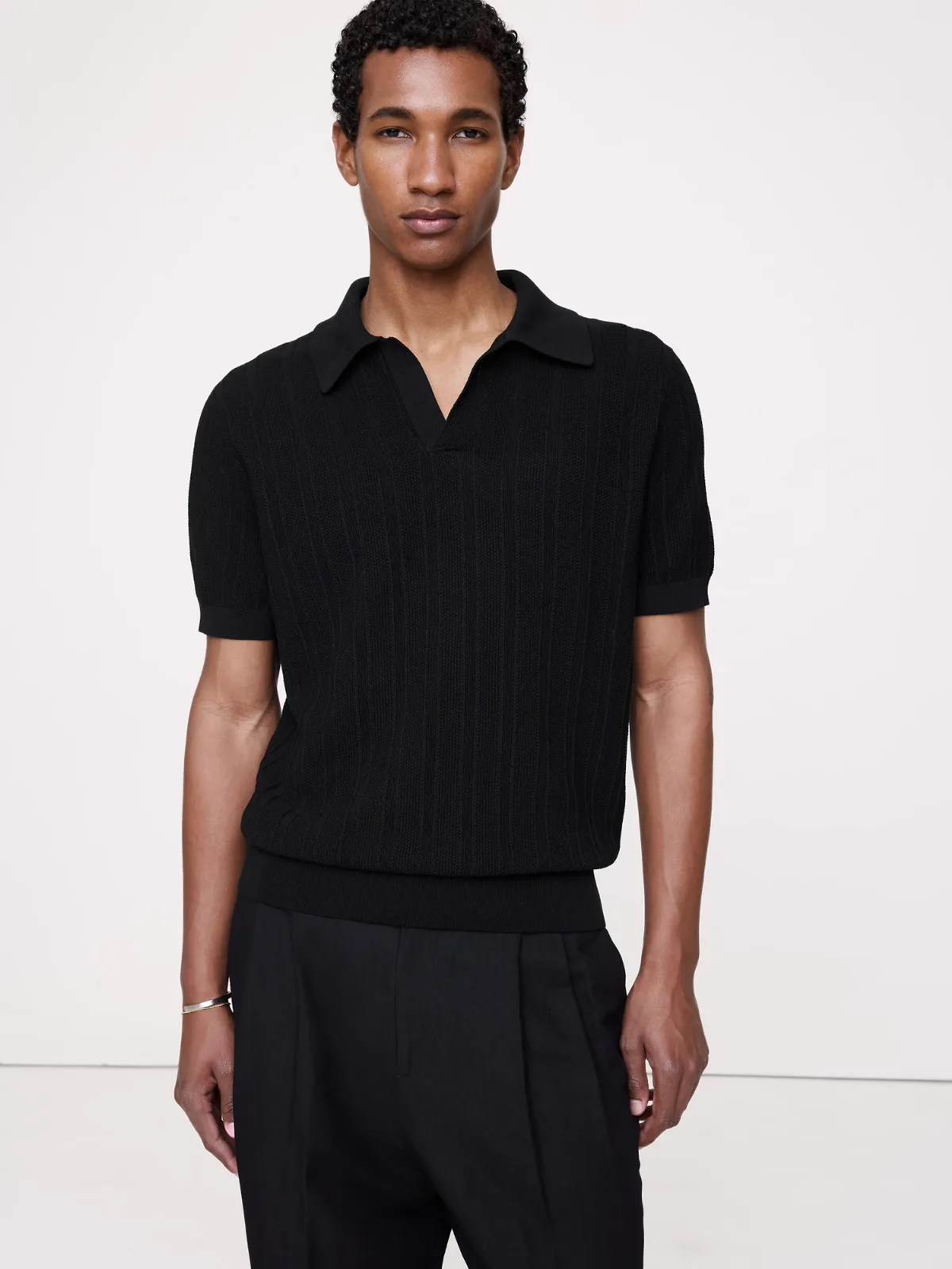 Textured Cotton Stripe Sweater Polo Shirt by Banana Republic