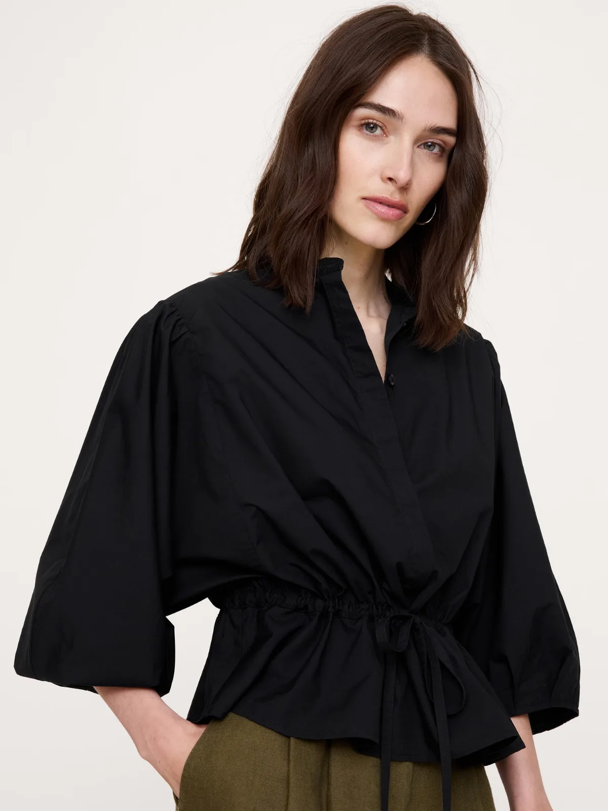 Cotton Poplin Tie-Waist Top by Banana Republic