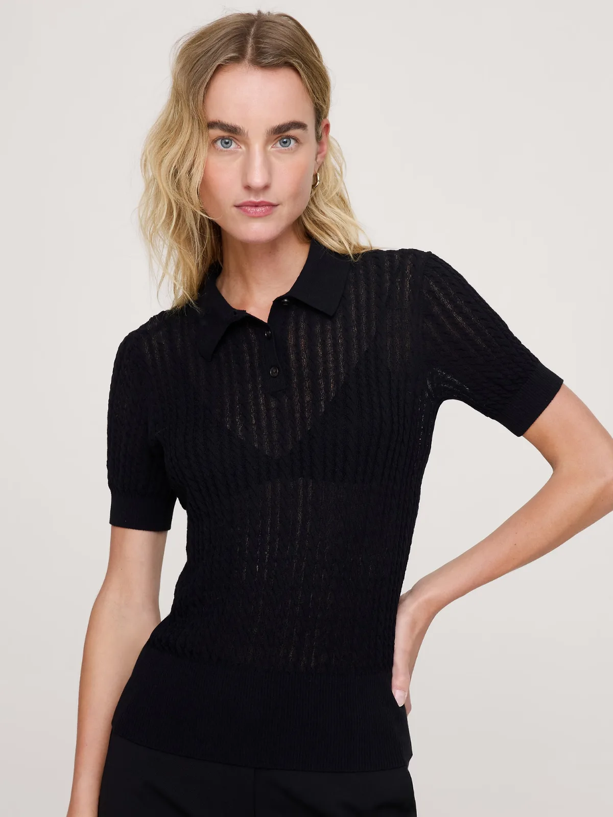 Crinkle Knit Polo Shirt