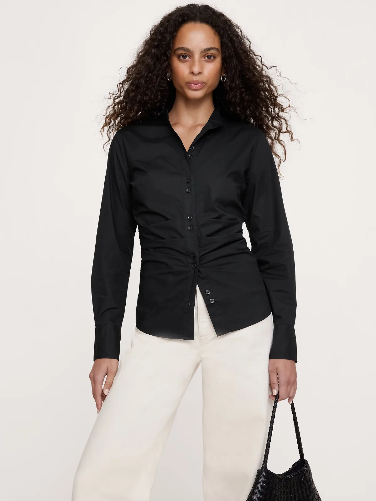 Cotton Pleated-Waist Top by Banana Republic