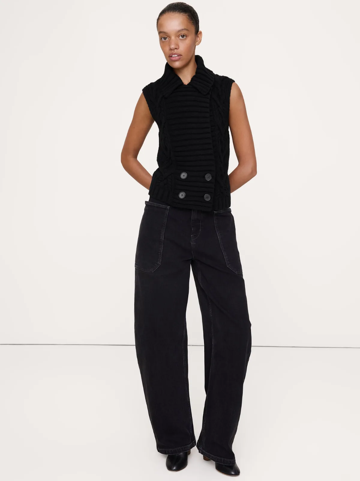 Wool-Cotton Cable-Knit Sweater Vest by Banana Republic