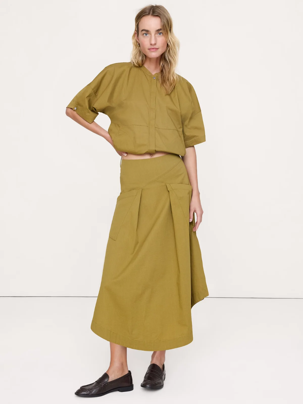 Stretch-Cotton Puff-Sleeve Top by Banana Republic