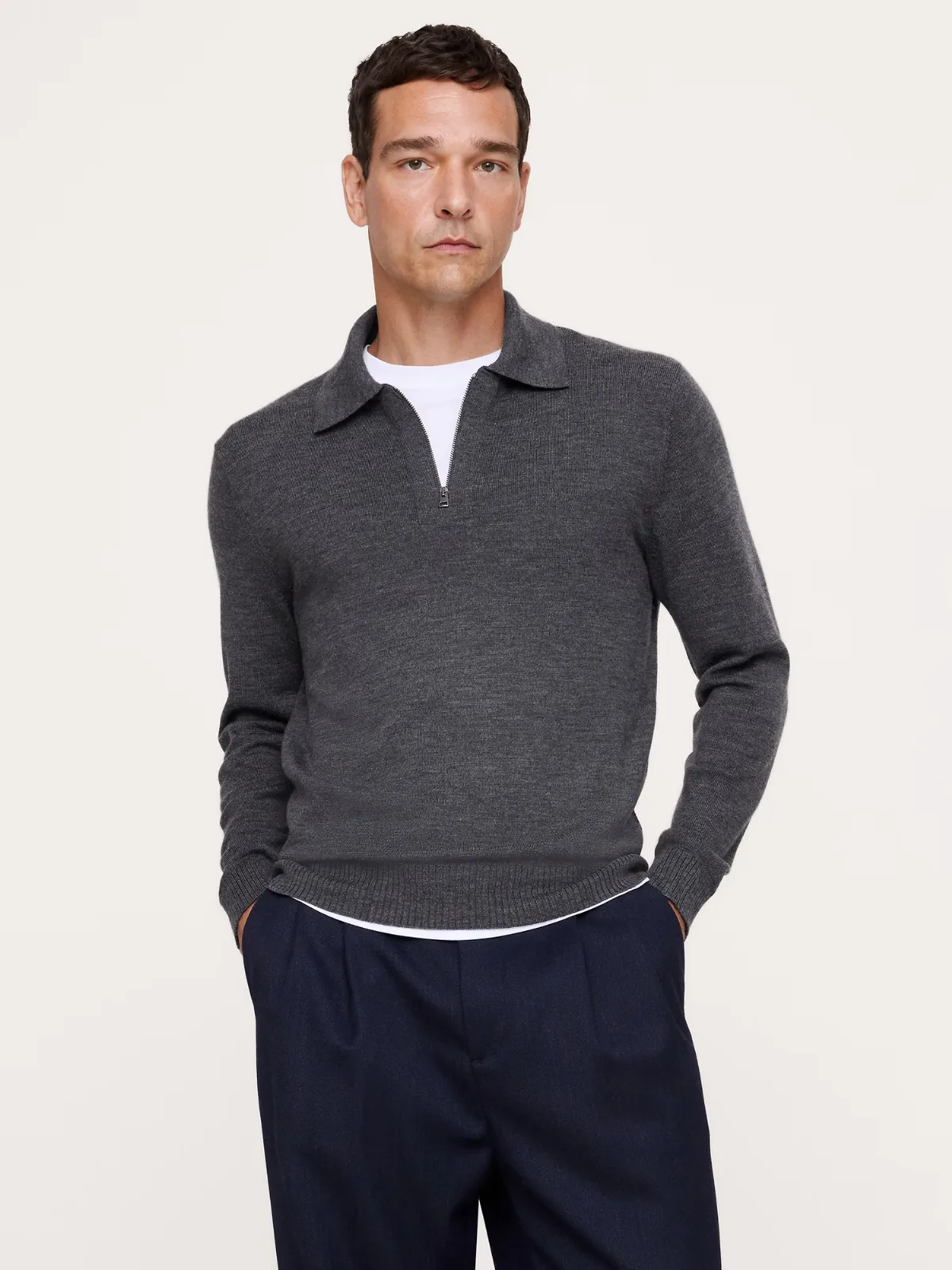Merino Zip-Up Sweater Polo Shirt by Banana Republic