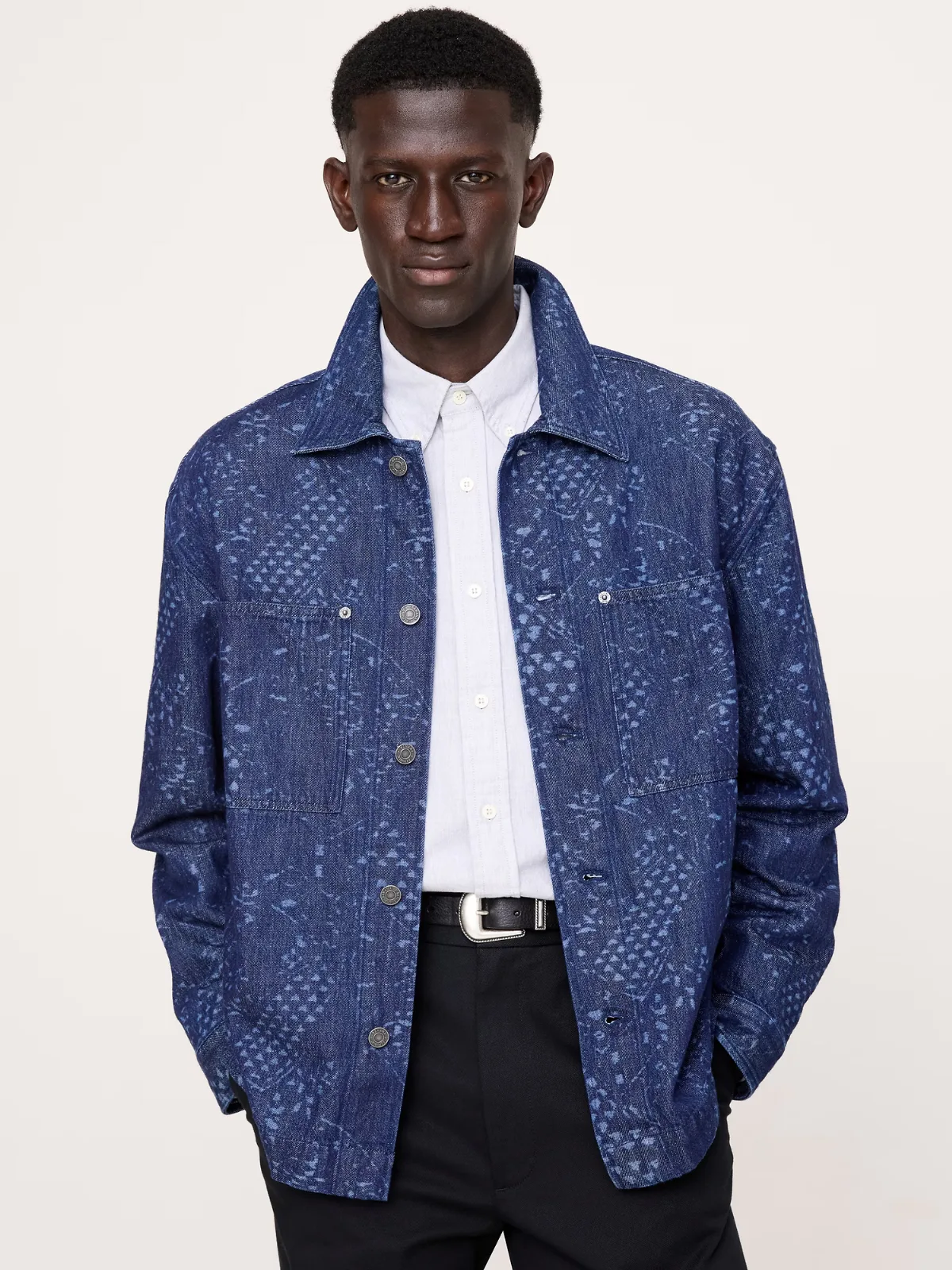 Relaxed-Fit Italian Printed Denim Overshirt by Banana Republic