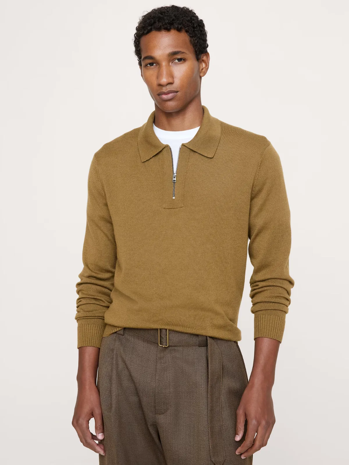 Merino Zip-Up Sweater Polo Shirt